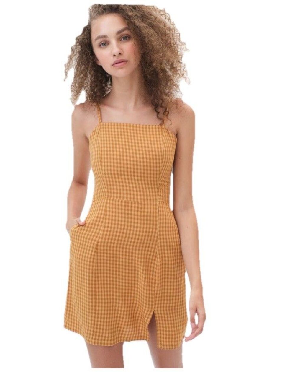 Aeropostale Yellow White Gingham Slim Summer Mini Dress Sz XS Cottagecore NWT